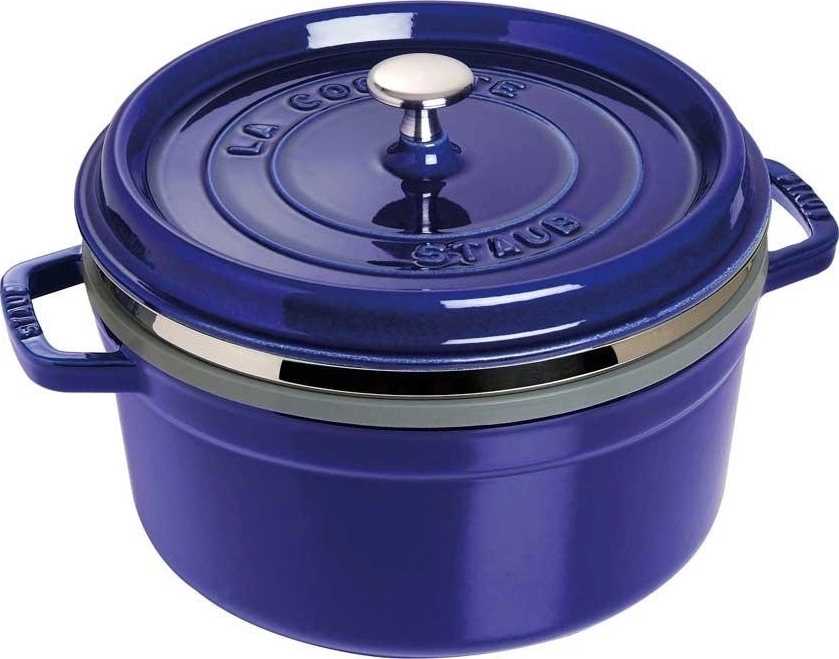 Staub Hrnec s poklicí a napařovací vložkou kulatý 26 cm tmavě modrá