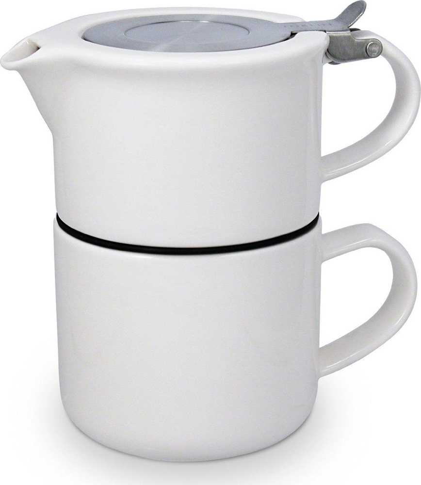 ForLife TeaForOne čajová konvička se sítkem a šálkem bílá