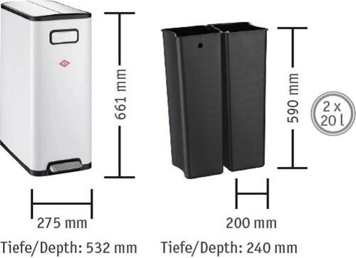 Wesco Big Double Master Odpadkový koš , 2 x 20 l, bílý