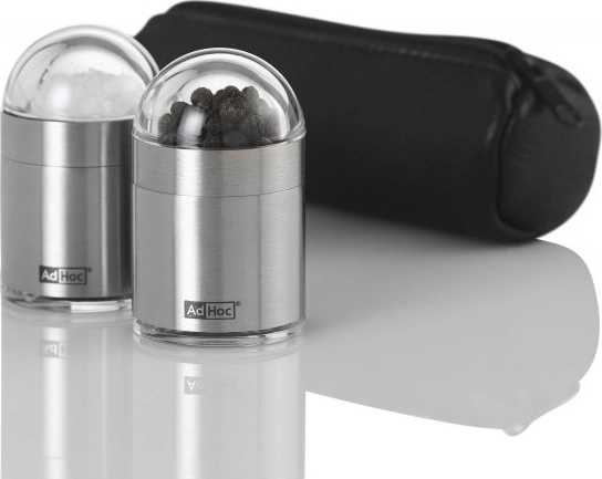 Adhoc Sada mlýnků na sůl a pepř Peknick, v setu s koženým pouzdrem, 3ks