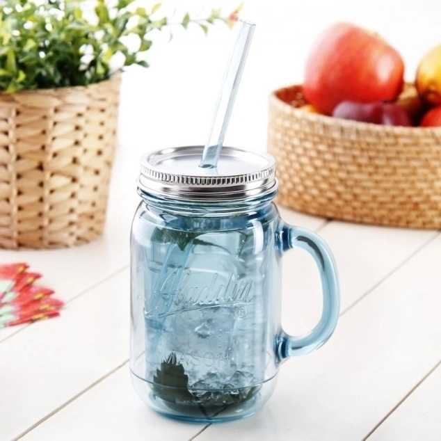 Aladdin Skleněný hrnek “MASON”, s dvojitou stěnou a brčkem, 470 ml, Aqua