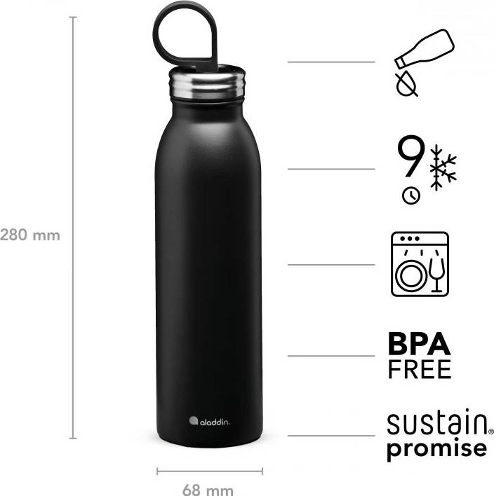 Aladdin Chilled Thermavac™ Nerezová láhev na vodu s vakuovou izolací , 550 ml, černá
