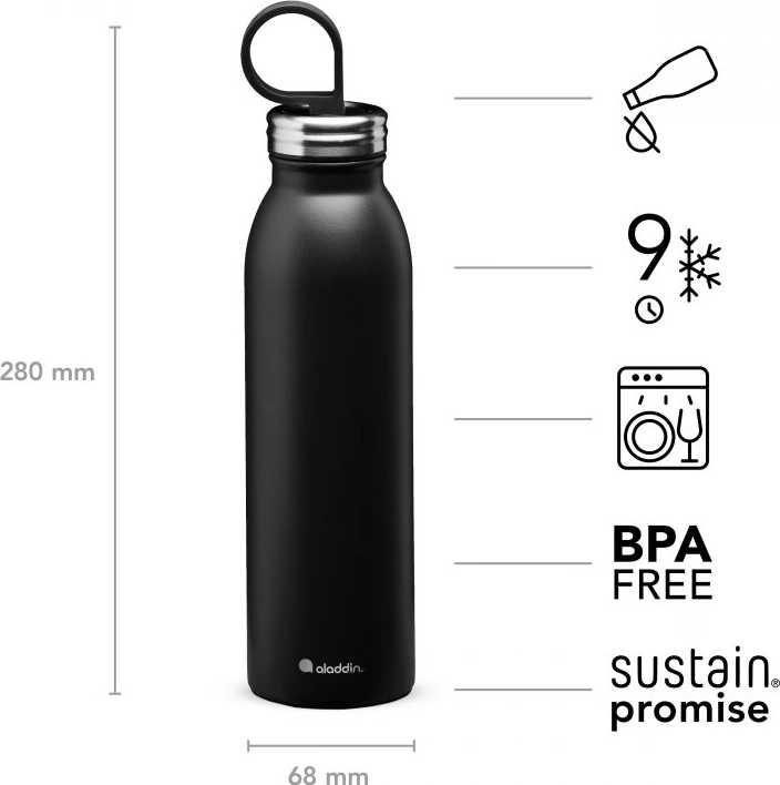 Aladdin Chilled Thermavac™ Nerezová láhev na vodu s vakuovou izolací , 550 ml, černá