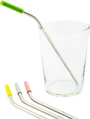 Koala Nerezová brčka zahnutá, s rozlišovačem a kartáčkem, 4 ks