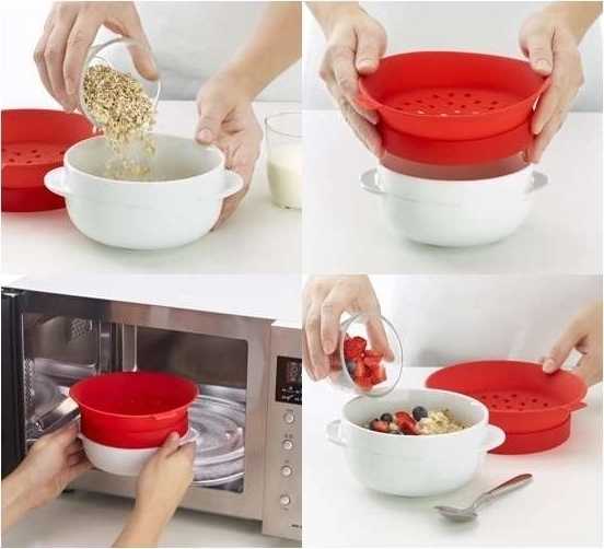 Lékué Miska na přípravu vloček a cereálií červená