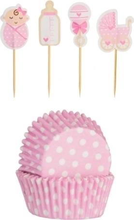 Mason Cash Cupcake Cases Košíčky a dekorace cupcaků s motivem miminka holčičky , 48 ks