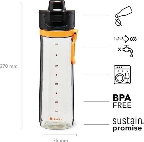 Aladdin Sports Tracker Láhev na vodu  800 ml, šedivá