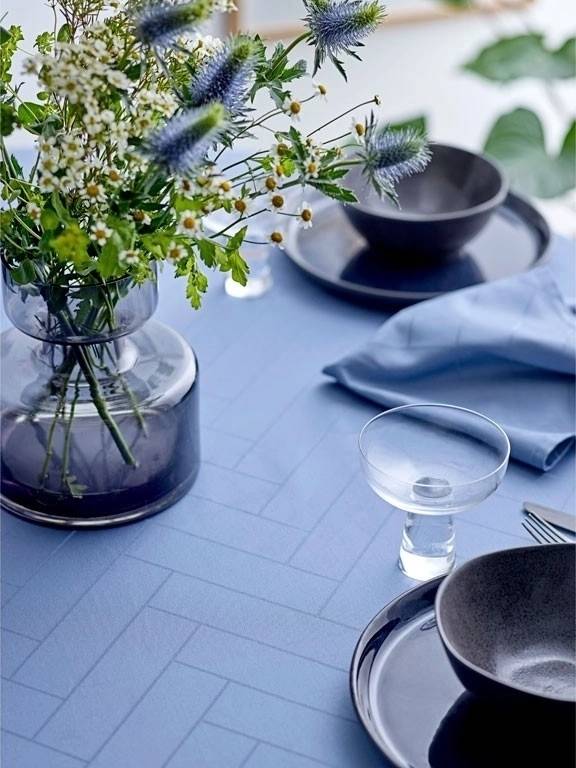 Södahl Kuchyňský ubrus 140x370 tiles damask sky blue