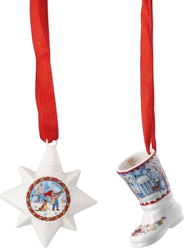 Rosenthal Vánoční set porcelánové Mini ozdoby hvězda/bota, Štědrý večer 5/Ø 6,5 cm