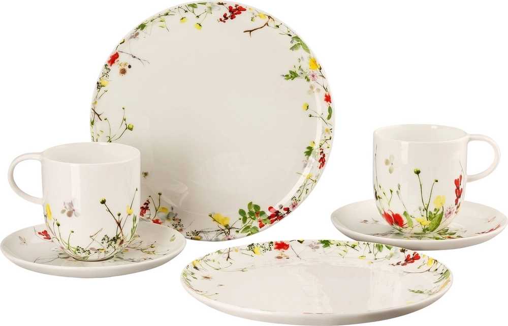 Rosenthal Brillance Fleurs Sauvages Dárková sada porcelánu, hrnky, talíře, 6 ks
