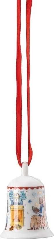 Rosenthal Štědrý večer Porcelánový mini zvonek motiv U krbu, 5 cm