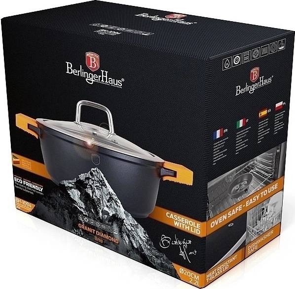 Berlingerhaus Kastrol s mramorovým povrchem a poklicí 20 cm Granit Diamond Line 