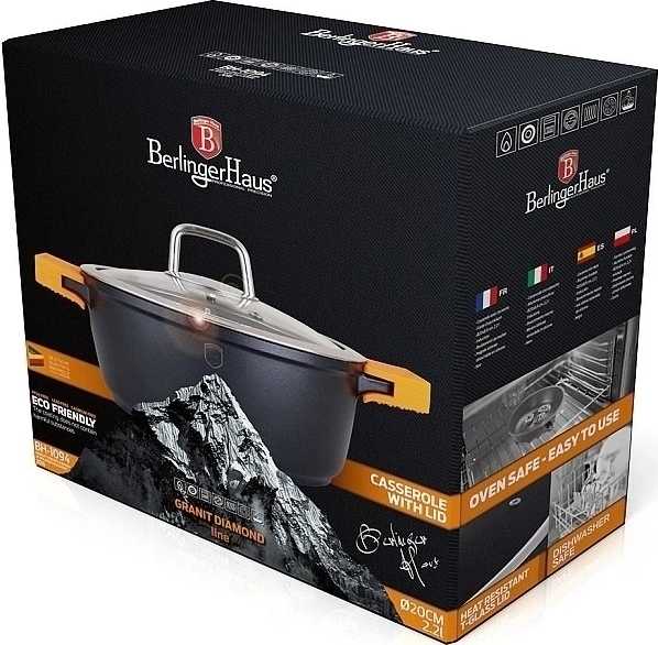 Berlingerhaus Kastrol s mramorovým povrchem a poklicí 20 cm Granit Diamond Line 