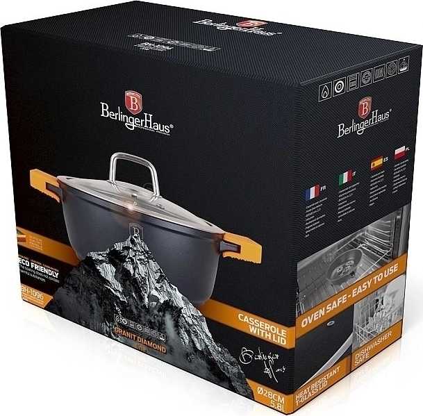 Berlingerhaus Kastrol s mramorovým povrchem a poklicí 28 cm Granit Diamond Line