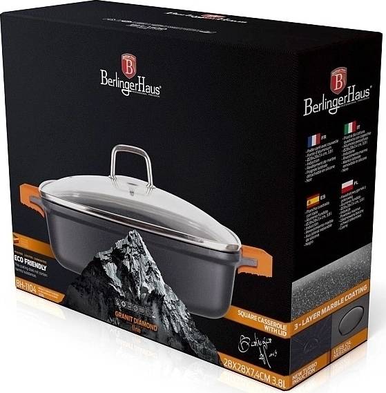 Berlingerhaus Pekáč čtvercový s mramorovým povrchem a poklicí 28 cm Granit Diamond Line 