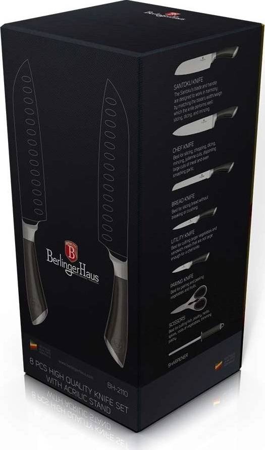 Berlingerhaus Sada nožů ve stojanu 8 ks nerez Carbon Metallic Line 