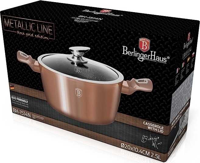 Berlingerhaus Kastrol s mramorovým povrchem a poklicí 20 cm Rosegold Metallic Line