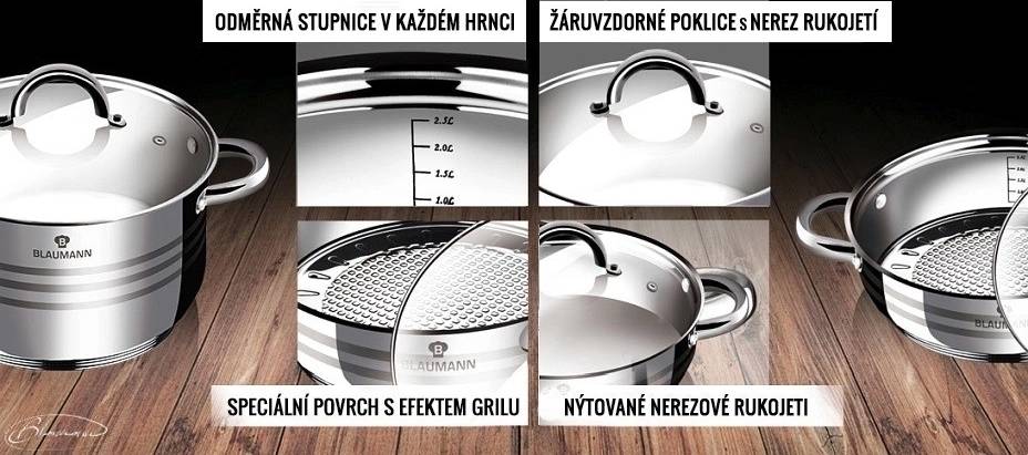 Blaumann Sada nádobí nerez 12 ks Gourmet Line nerez pánev 