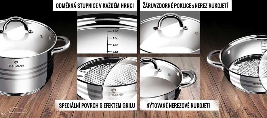 Blaumann Sada nádobí nerez 12 ks Gourmet Line nerez pánev 