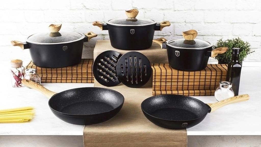 Berlingerhaus Sada nádobí s mramorovým povrchem 10 ks EBONY Line Maple 