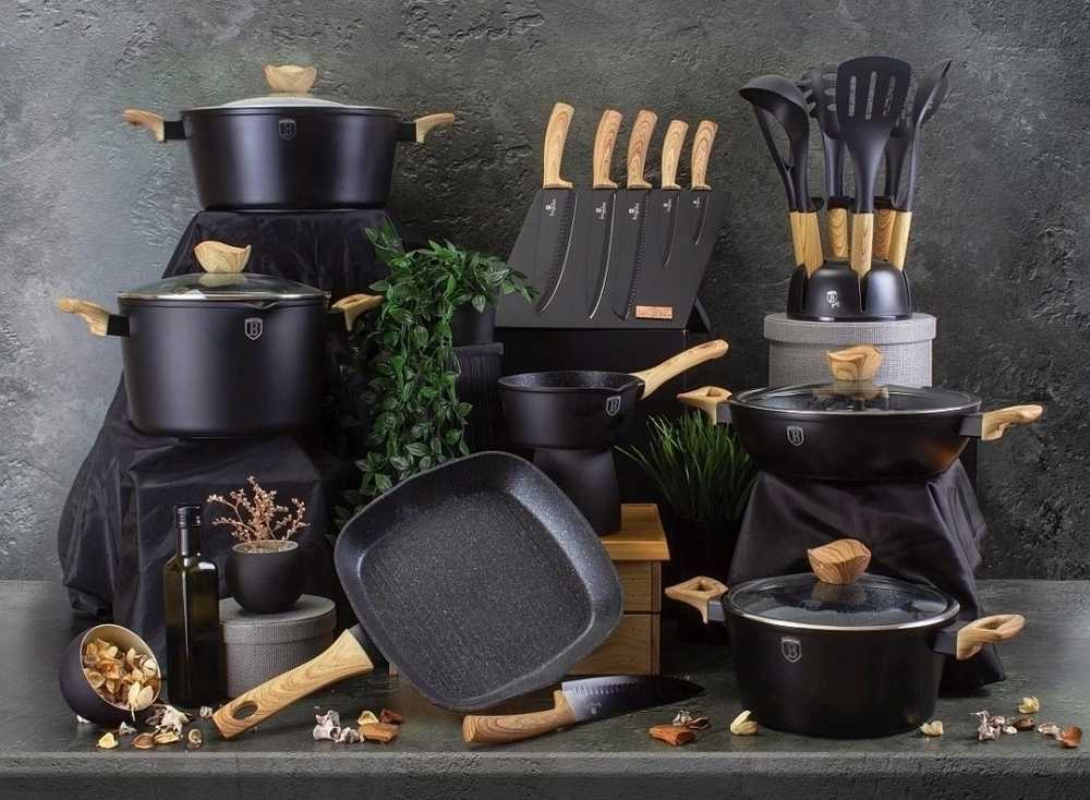 Berlingerhaus Sada nádobí s mramorovým povrchem 10 ks EBONY Line Maple 
