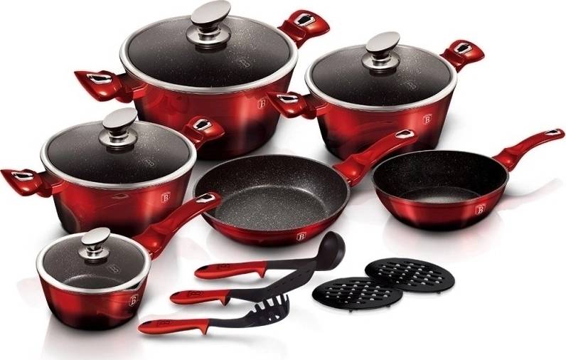 Berlingerhaus Sada nádobí s mramorovým povrchem 15 ks Black Burgundy Metallic Line 