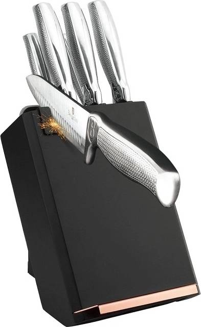 Berlingerhaus Sada nožů ve stojanu s držákem na tablet a brouskem 7 ks Black Rose Kikoza Collection 