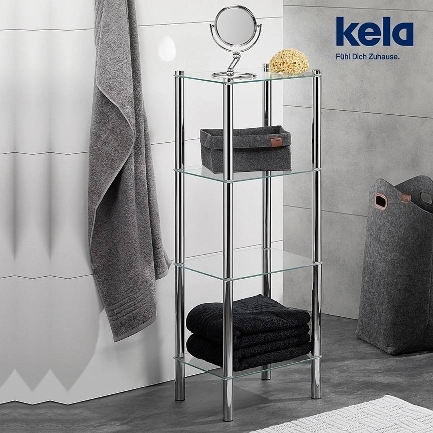 Kela Regál LARS rohový, chróm / sklo, 3. patrový 