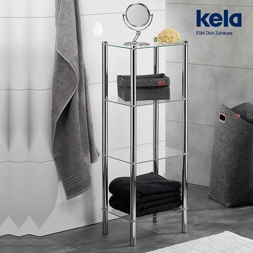 Kela Regál LARS rohový, chróm / sklo, 3. patrový 