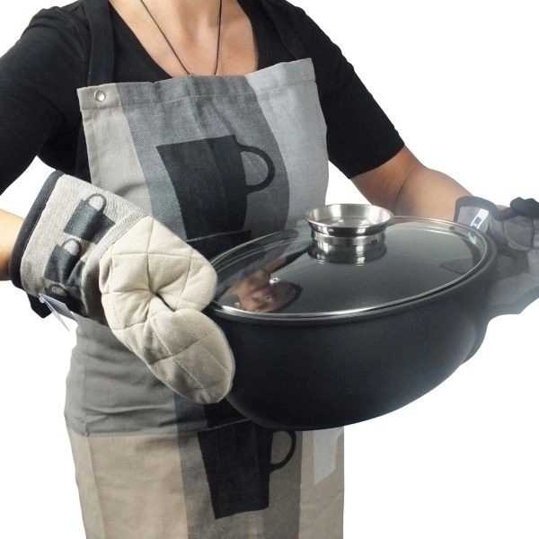 Kela Zástěra TABEA 100% bavlna, dekor hrnek, béžová / šedá 67x80cm 