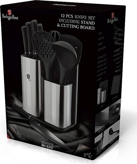 Berlingerhaus Sada nožů ve stojanu + kuchyňské náčiní a prkénko set 13 ks
