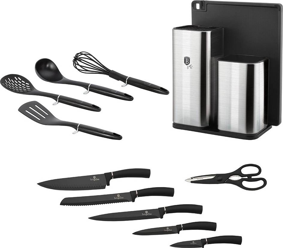 Berlingerhaus Sada nožů ve stojanu + kuchyňské náčiní a prkénko set 13 ks