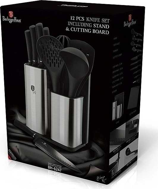 Berlingerhaus Sada nožů ve stojanu + kuchyňské náčiní a prkénko set 13 ks 