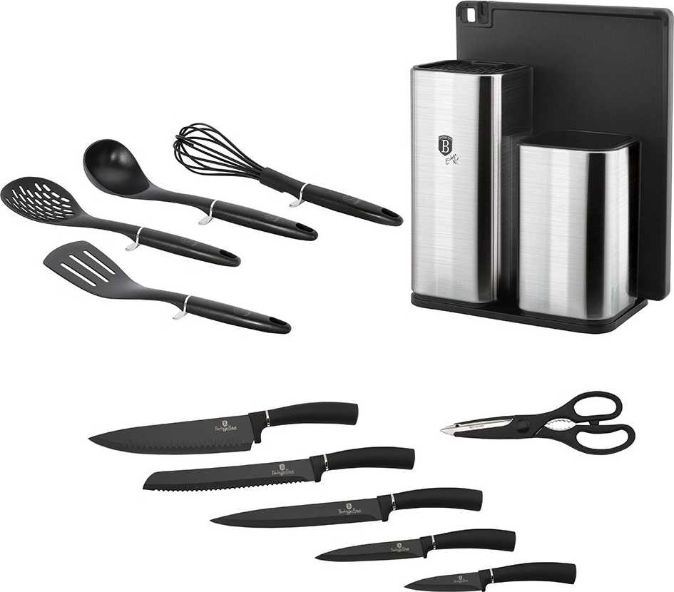 Berlingerhaus Sada nožů ve stojanu + kuchyňské náčiní a prkénko set 13 ks 
