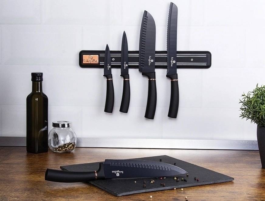 Berlingerhaus Sada nožů s magnetickým držákem 6 ks Black Rose Collection 