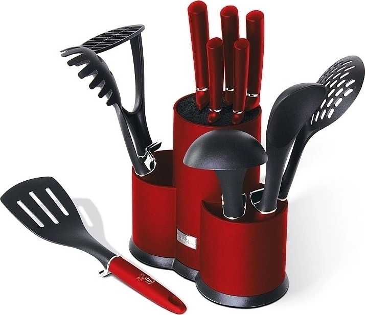 Berlingerhaus Sada nožů a kuchyňského náčiní ve stojanu 12 ks Burgundy Metallic Line 