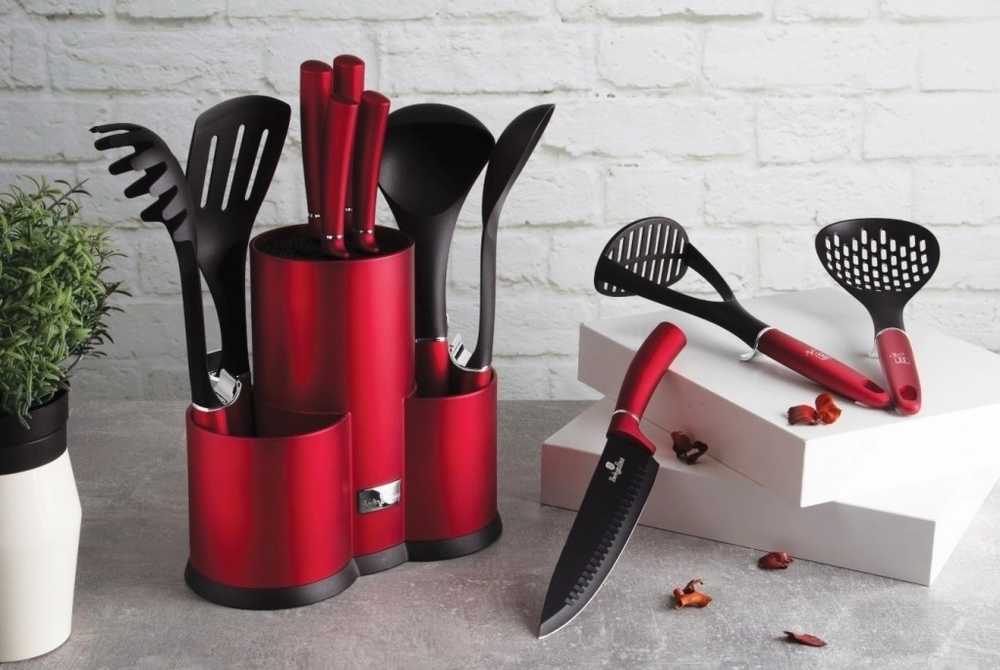 Berlingerhaus Sada nožů a kuchyňského náčiní ve stojanu 12 ks Burgundy Metallic Line 