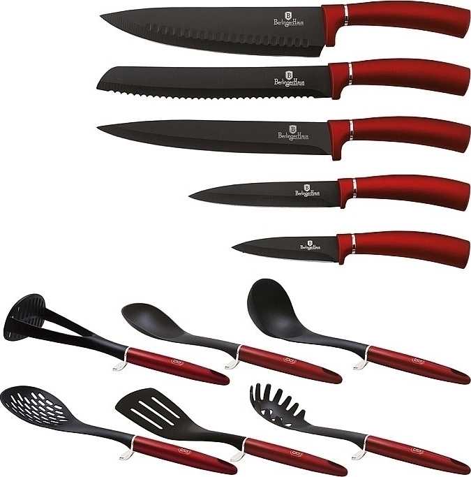 Berlingerhaus Sada nožů a kuchyňského náčiní ve stojanu 12 ks Burgundy Metallic Line 