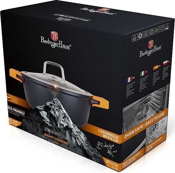 Berlingerhaus Kastrol s mramorovým povrchem a poklicí 24 cm Granit Diamond Line