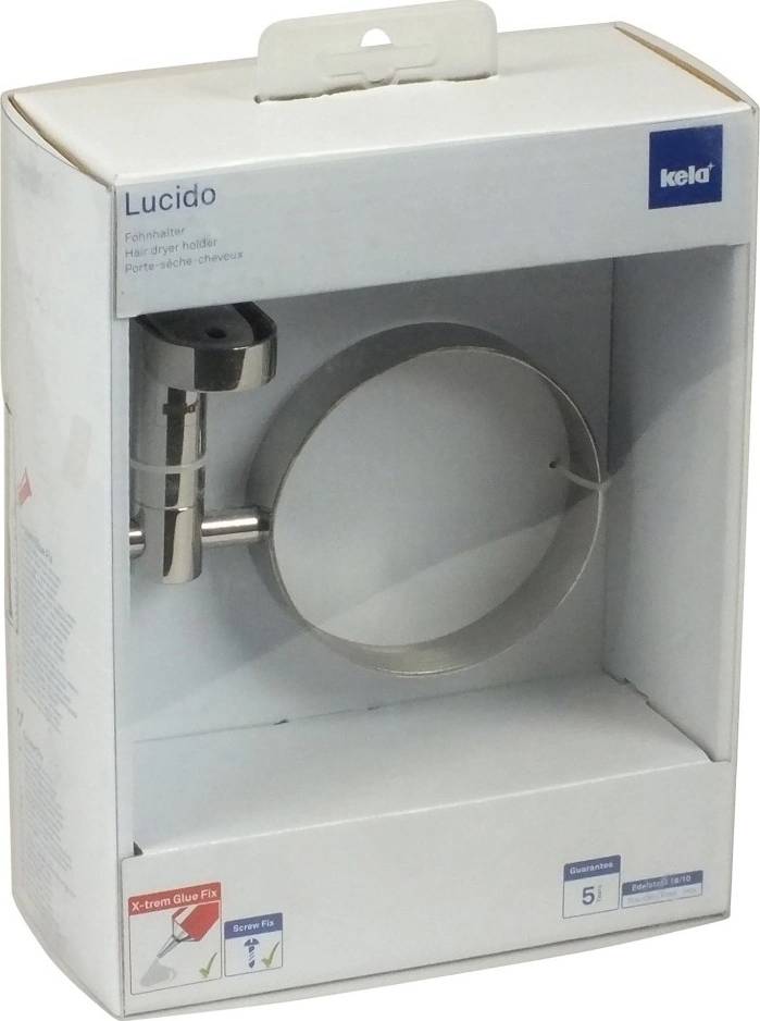 Kela Držák fénu LUCIDO ušlechtilá ocel O9cm x 14cm, úchyt 6cmx11cm 