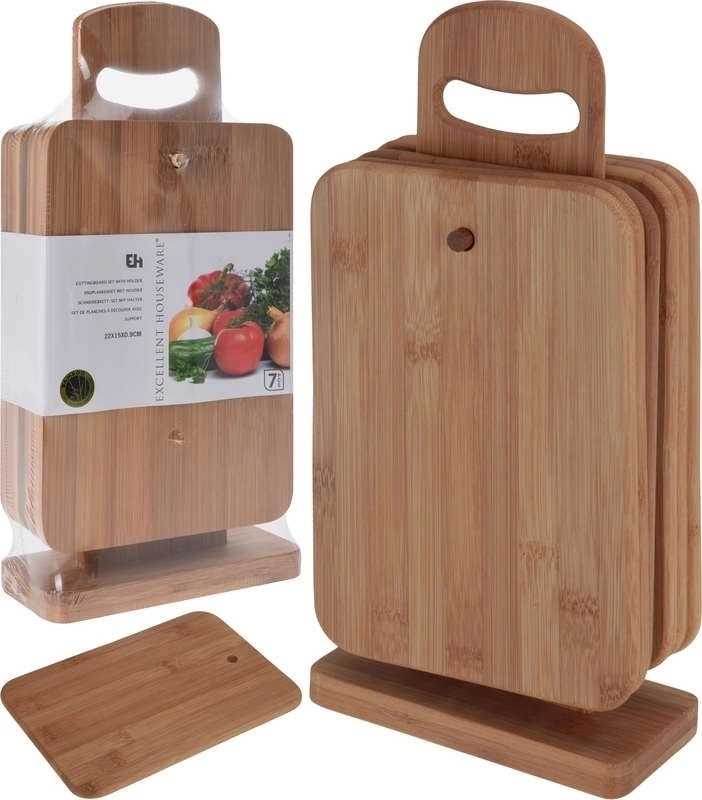 Excellent Prkénko krájecí ve stojanu bambus sada 6 ks