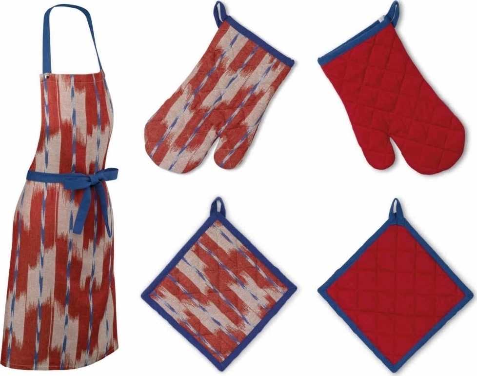 Kela Sada kuchyňského textilu ETHNO červená 3 ks, 100% bavlna 