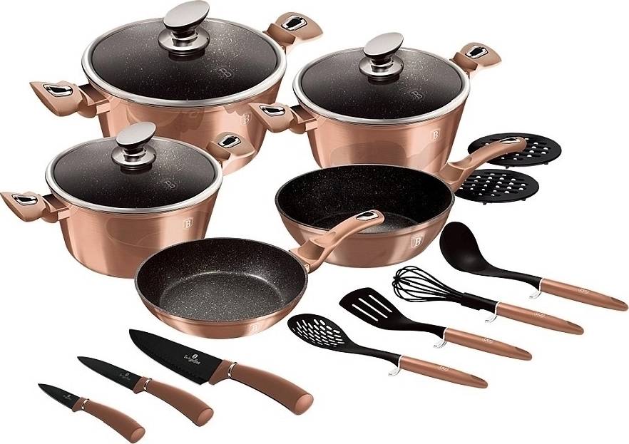 Berlingerhaus Sada nádobí s mramorovým povrchem 17 ks Rosegold Metallic Line 