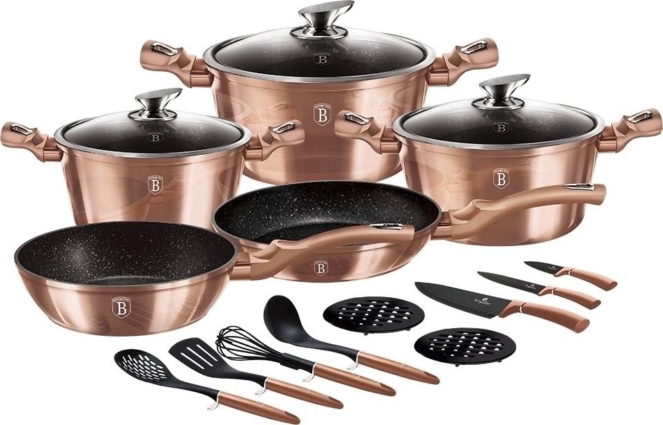 Berlingerhaus Sada nádobí s mramorovým povrchem 17 ks Rosegold Metallic Line 