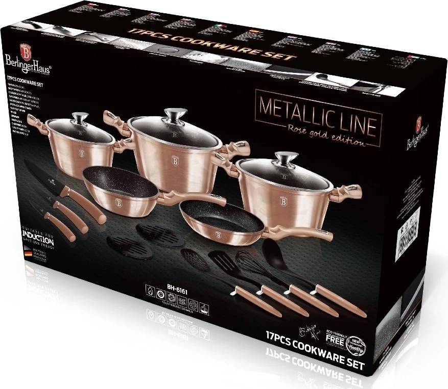 Berlingerhaus Sada nádobí s mramorovým povrchem 17 ks Rosegold Metallic Line 