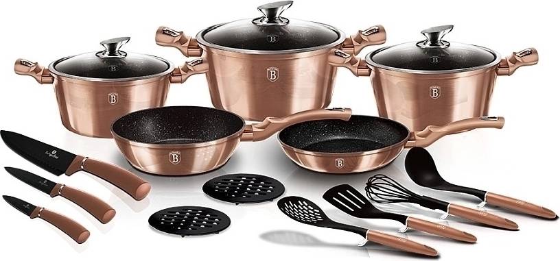 Berlingerhaus Sada nádobí s mramorovým povrchem 17 ks Rosegold Metallic Line 