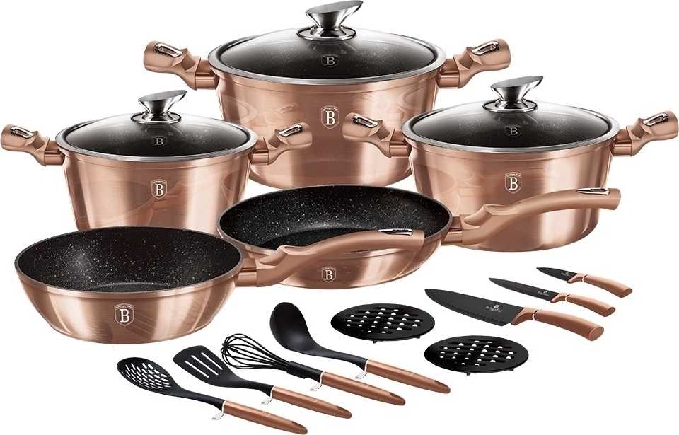 Berlingerhaus Sada nádobí s mramorovým povrchem 17 ks Rosegold Metallic Line