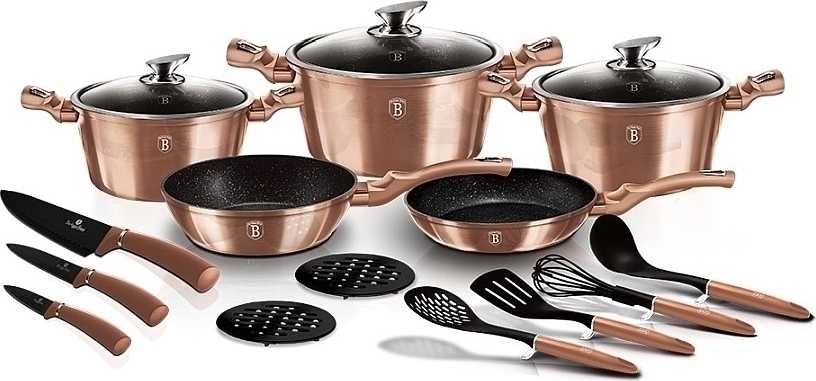 Berlingerhaus Sada nádobí s mramorovým povrchem 17 ks Rosegold Metallic Line