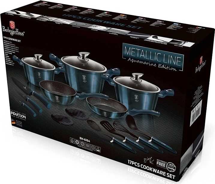 Berlingerhaus Sada nádobí s mramorovým povrchem 17 ks Aquamarine Metallic Line