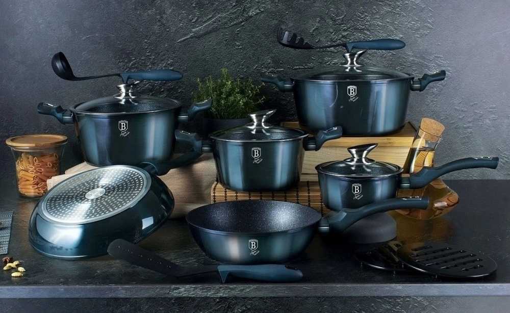 Berlingerhaus Sada nádobí s mramorovým povrchem 17 ks Aquamarine Metallic Line